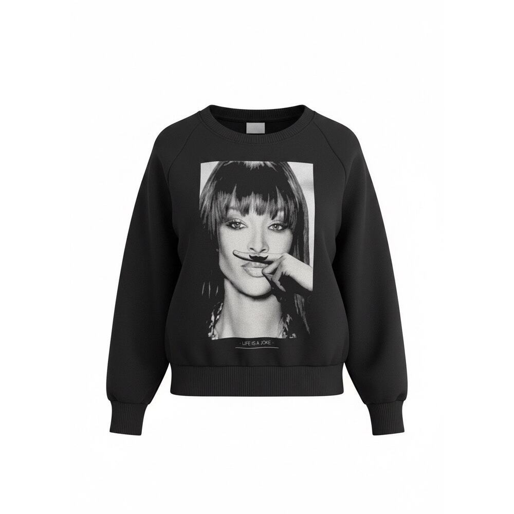 Eleven Paris Life Is A Joke Graphic Sweatshirt Black Raglan Pullover S